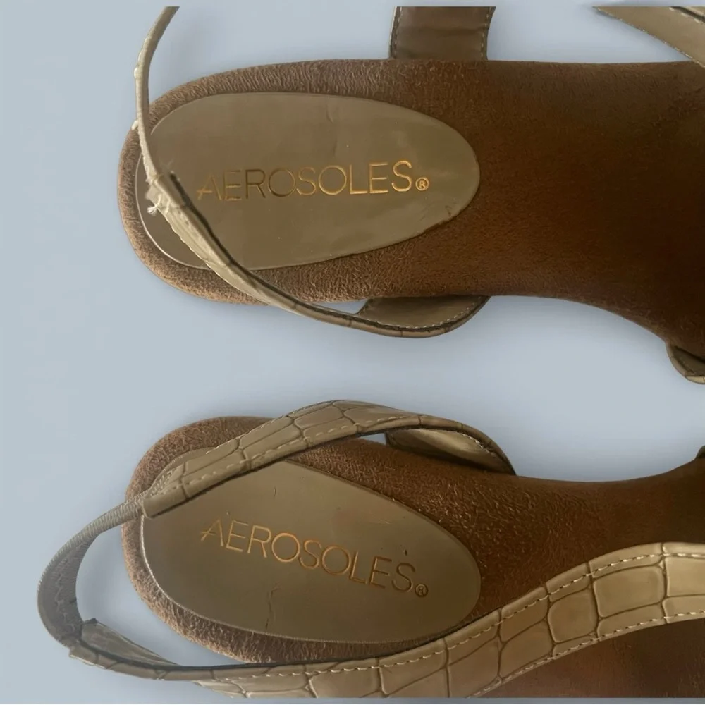 Aerosoles‎ Women's Sandals Brasserie Faux Croc Embossed Slingback Tan Sz 6.5 - Picture 6 of 13